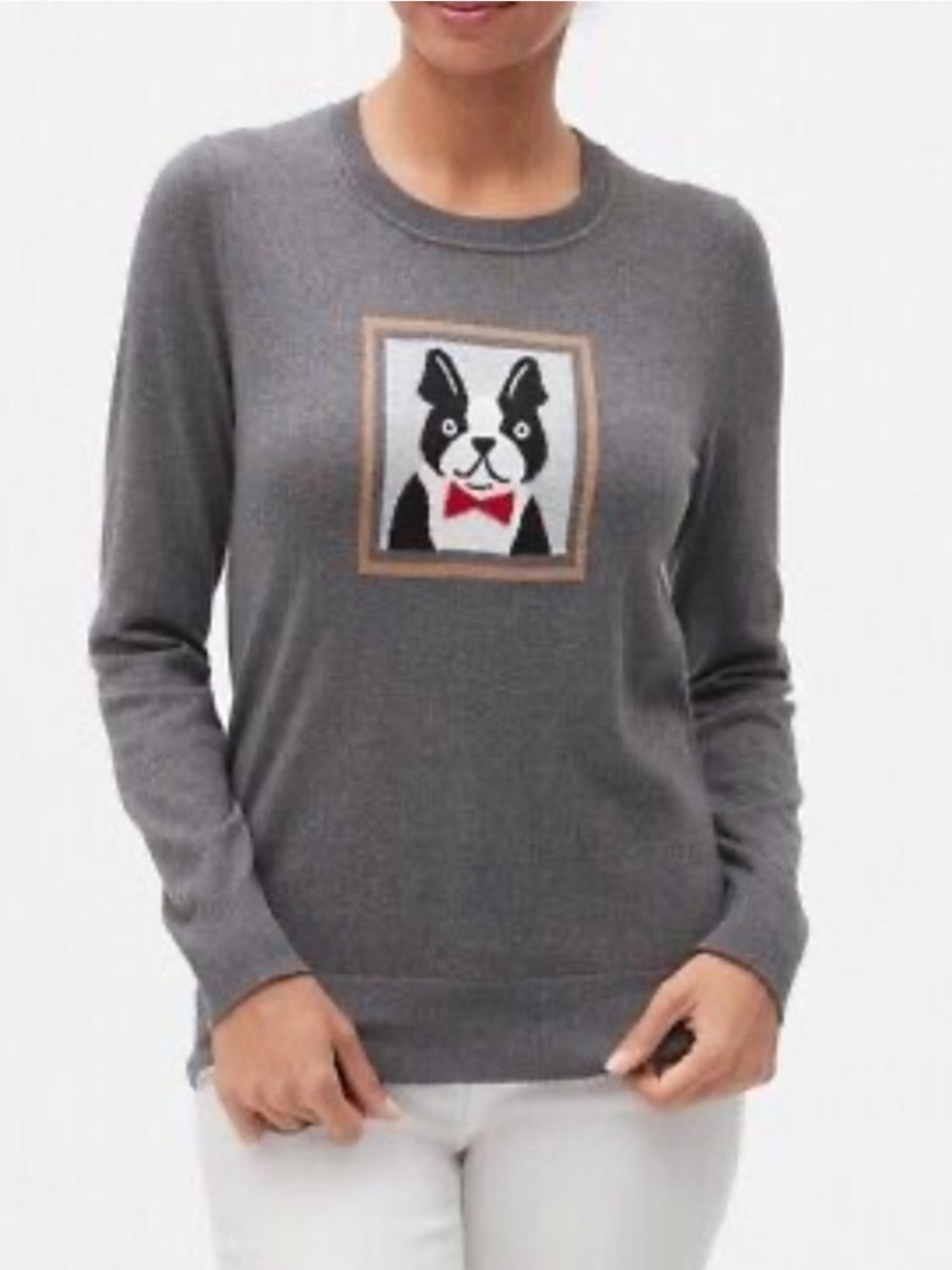 BANANA REPUBLIC Gray Cotton Boston Terrier Sweater